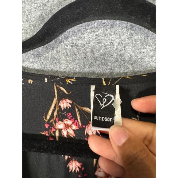 Windsor Dress Women Small Black Midi Dark Floral‎ Whimsigoth Fairy Cottage - Picture 2 of 7